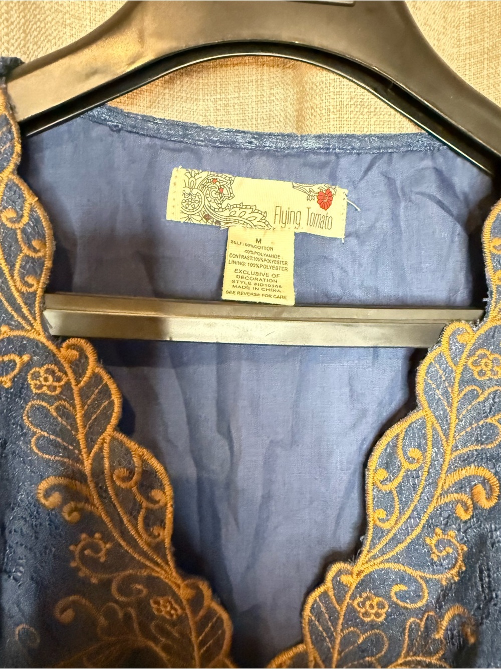 Flying Tomato Blue Lace Embroidered Boho V-Neck Shift Dress Size Medium - Picture 5 of 11